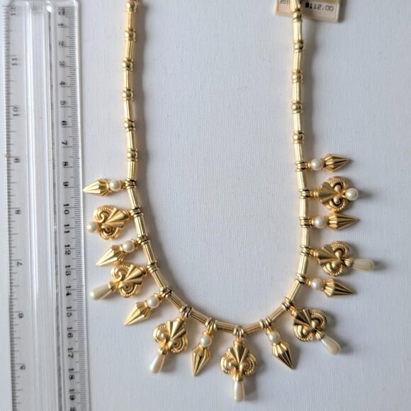 Vintage Alfred Sung Gold-Tone Necklace with Faux Pearls – New with Tag - Picture 2 of 6